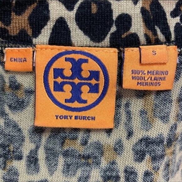 Tory Burch merino wool leopard print v-neck sweater Sz S - Picture 4 of 6